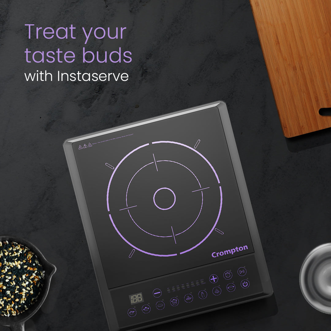 Crompton Instaserve 1900 W Induction Cooktop | 8 One touch Cook Menus Crompton Instaserve 1900 W Induction Cooktop | 8 One touch Cook Menus