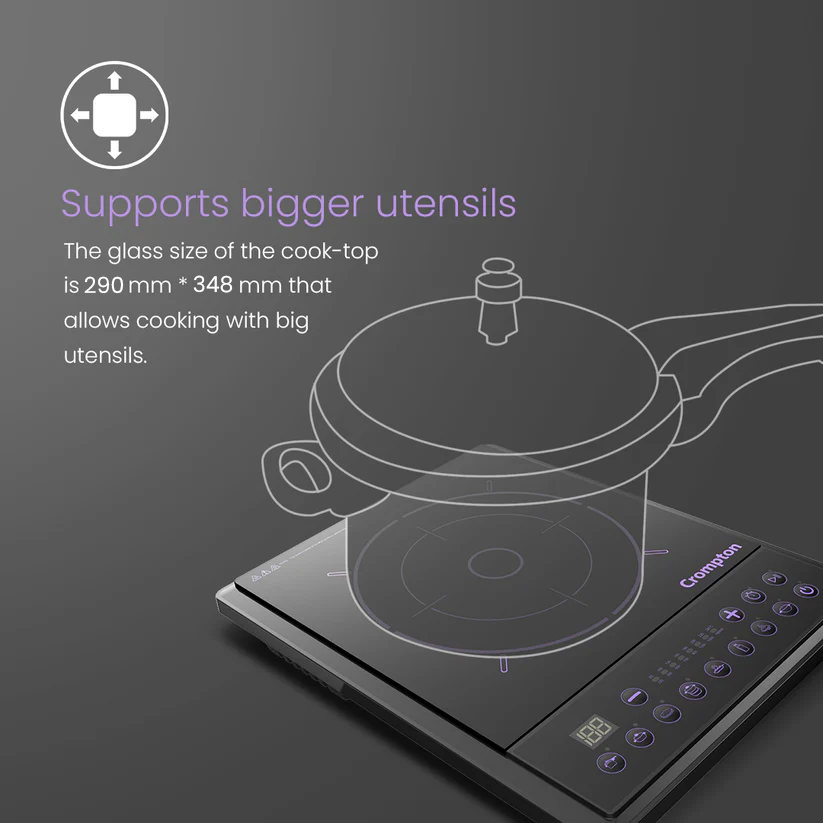 Crompton Instaserve 1900 W Induction Cooktop | 8 One touch Cook Menus Crompton Instaserve 1900 W Induction Cooktop | 8 One touch Cook Menus