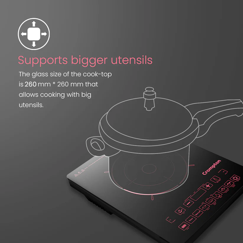 Crompton Instaserve 2000 W Induction Cooktop | 8 One touch Cook Menus Crompton Instaserve 2000 W Induction Cooktop | 8 One touch Cook Menus