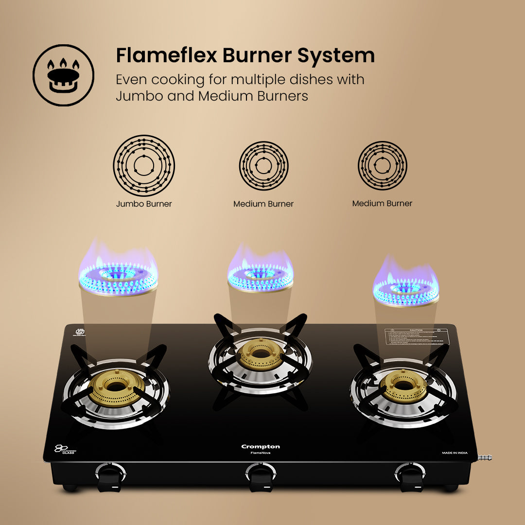 Crompton Cooktop FlameNova 3 Burner 69 cm Glass Crompton Cooktop FlameNova 3 Burner 69 cm Glass