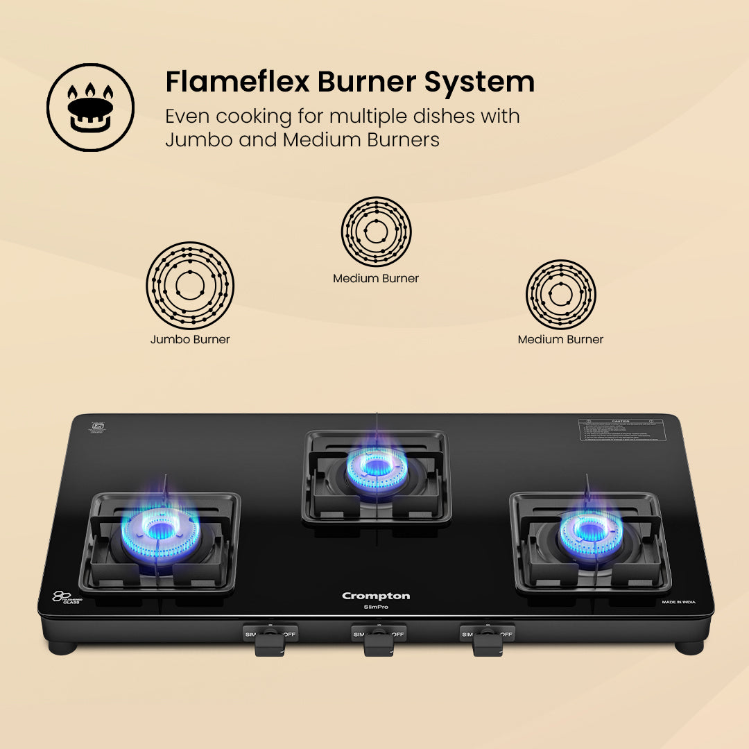 Crompton Cooktop SlimPro 3 Burner 77 cm Slim Glass Crompton Cooktop SlimPro 3 Burner 77 cm Slim Glass