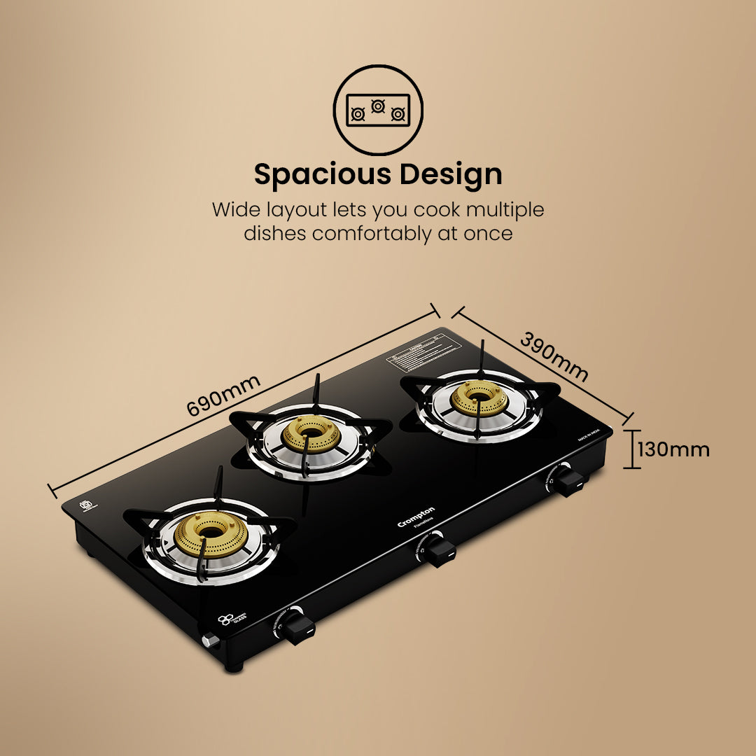 Crompton Cooktop FlameNova 3 Burner 69 cm Glass Crompton Cooktop FlameNova 3 Burner 69 cm Glass