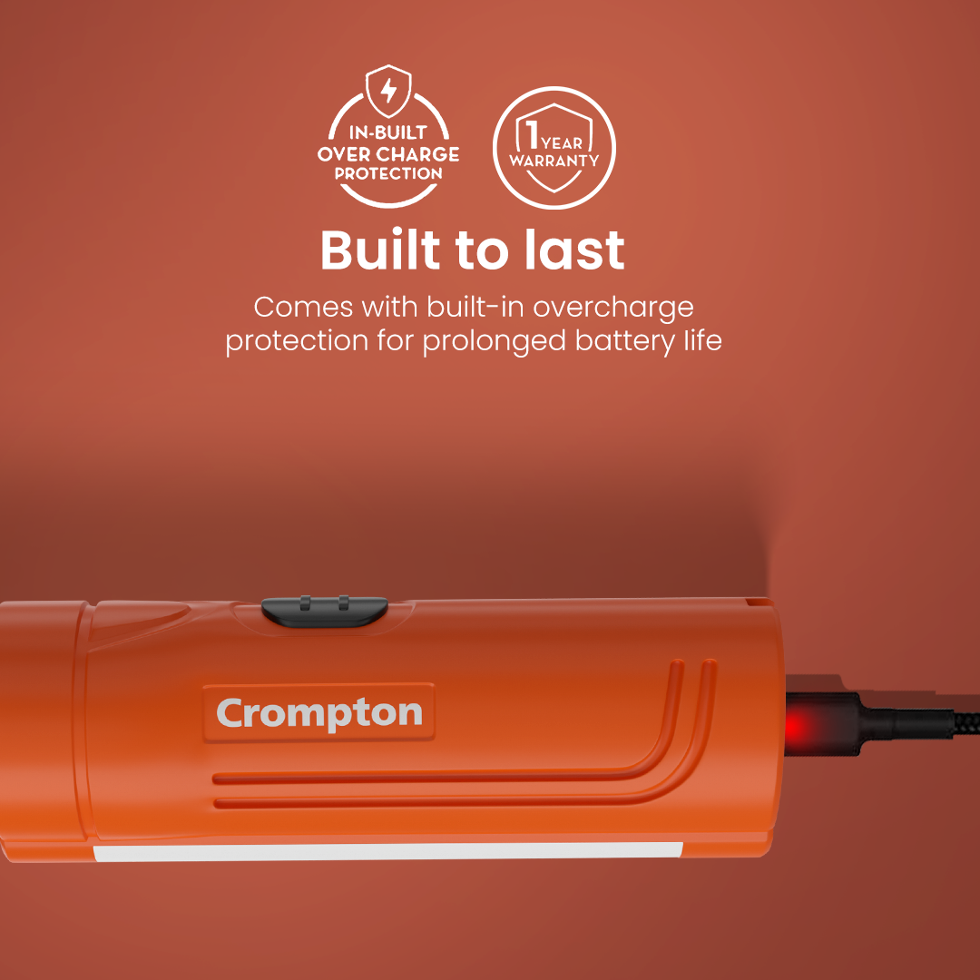 Crompton Power Ray Dual Pro 1W LED Torch Rechargeable - Orange Crompton Power Ray Dual Pro 1W LED Torch Rechargeable - Orange