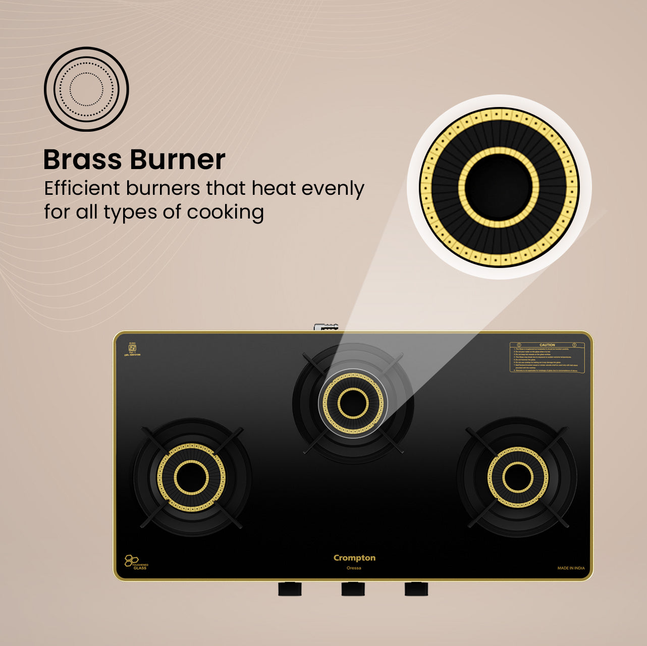 Crompton Oressa 3 Burner 72 cm Slim Glass Cooktop Crompton Oressa 3 Burner 72 cm Slim Glass Cooktop