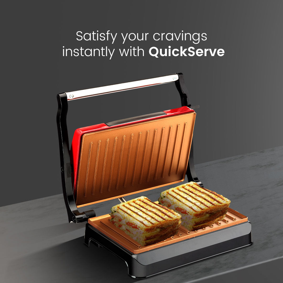 Crompton QuickServe 2 Slice Panini Maker with Floating Hinges | 700W Sandwich Maker Crompton QuickServe 2 Slice Panini Maker with Floating Hinges | 700W Sandwich Maker