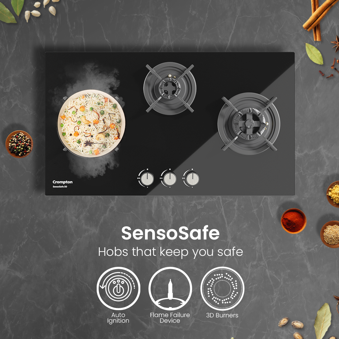 Crompton SensoSafe Gas Hob 3D 78cm 3 Burner Crompton SensoSafe Gas Hob 3D 78cm 3 Burner