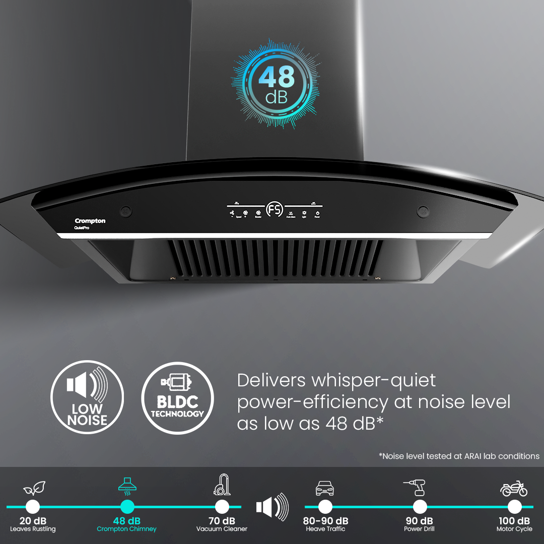 Crompton QuietPro Curved 90cm Filterless Chimney with BLDC Motor Crompton QuietPro Curved 90cm Filterless Chimney with BLDC Motor