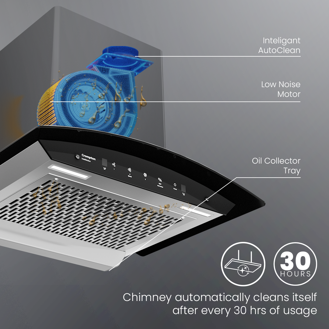 Crompton IntelliMotion Curved 60cm Filterless Chimney Crompton IntelliMotion Curved 60cm Filterless Chimney