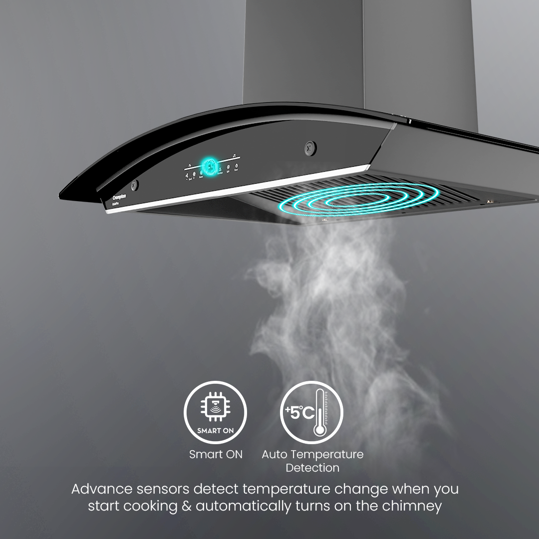 Crompton QuietPro Inverter Motor Curved 75cm Filterless Chimney Crompton QuietPro Inverter Motor Curved 75cm Filterless Chimney
