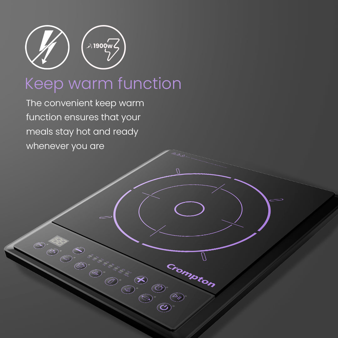 Crompton Instaserve 1900 W Induction Cooktop | 8 One touch Cook Menus