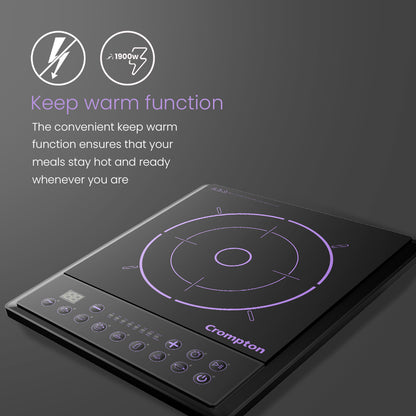 Crompton Instaserve 1900 W Induction Cooktop | 8 One touch Cook Menus