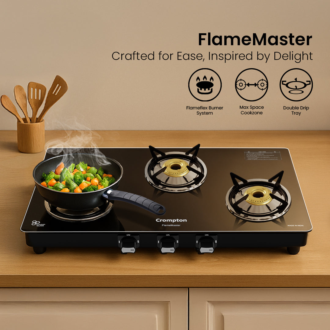 Crompton Cooktop FlameMaster 3 Burner 77 cm Glass MS Body