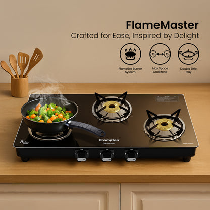 Crompton Cooktop FlameMaster 3 Burner 77 cm Glass MS Body