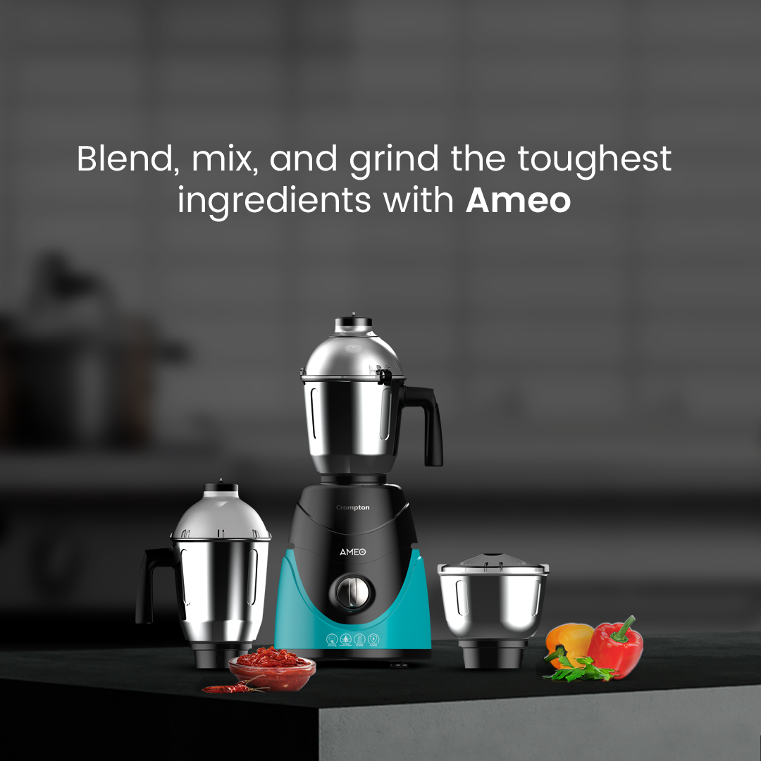 Crompton Ameo 750-Watt, Mixer Grinder, 3 Stainless Steel Jars