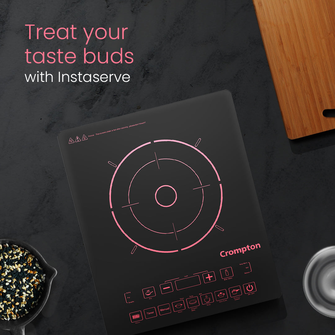 Crompton Instaserve 2000 W Induction Cooktop | 8 One touch Cook Menus