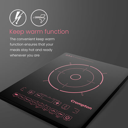 Crompton Instaserve 2000 W Induction Cooktop | 8 One touch Cook Menus