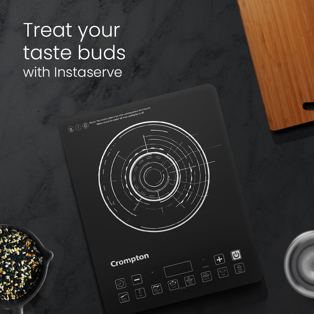 Crompton Instaserve Slim 2100 W Induction Cooktop | 8 One Touch Cook Menus