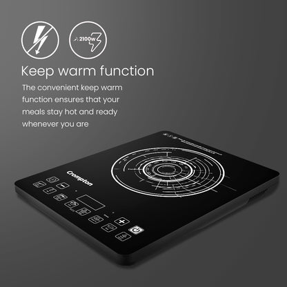 Crompton Instaserve Slim 2100 W Induction Cooktop | 8 One Touch Cook Menus
