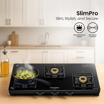 Crompton Cooktop SlimPro 3 Burner 77 cm Slim Glass