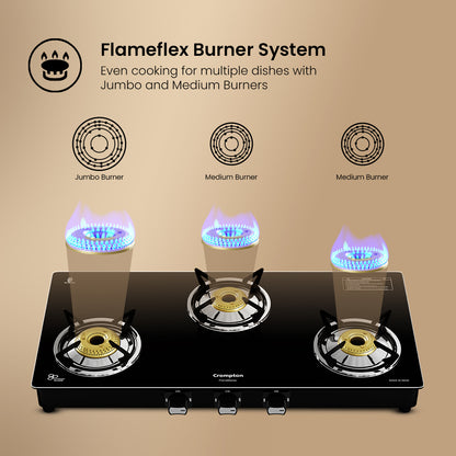Crompton Cooktop FlameMaster 3 Burner 77 cm Glass MS Body