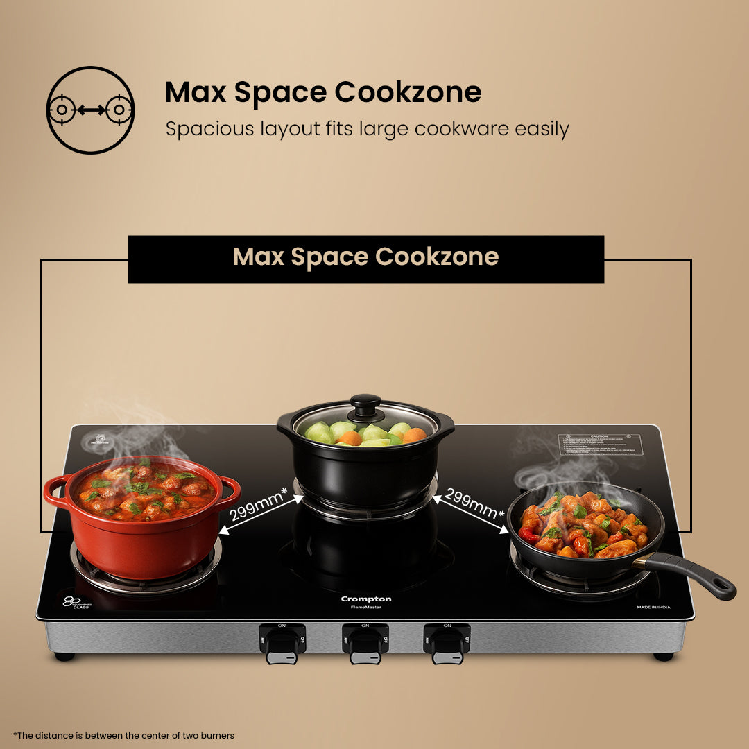 Crompton Cooktop FlameMaster 3 Burner 77 cm Glass SS Body