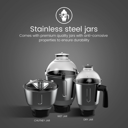 Crompton Ameo 750-Watt, Mixer Grinder, 3 Stainless Steel Jars