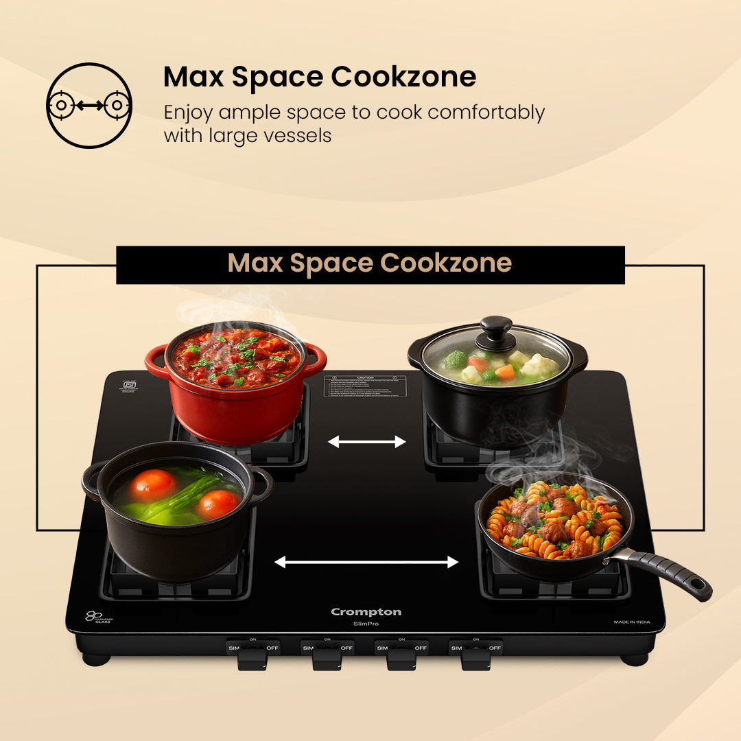 Crompton Cooktop SlimPro 4 Burner 70 cm Slim Glass