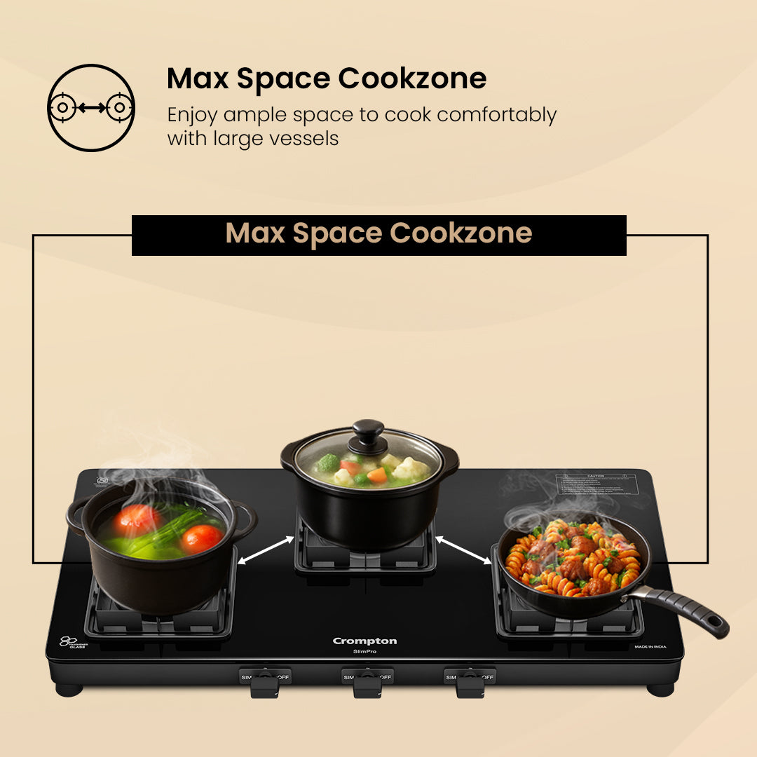 Crompton Cooktop SlimPro 3 Burner 77 cm Slim Glass