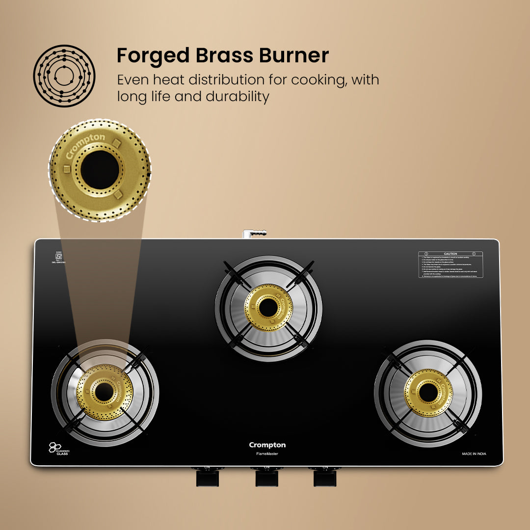 Crompton Cooktop FlameMaster 3 Burner 77 cm Glass SS Body