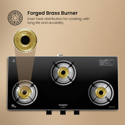 Crompton Cooktop FlameMaster 3 Burner 77 cm Glass MS Body