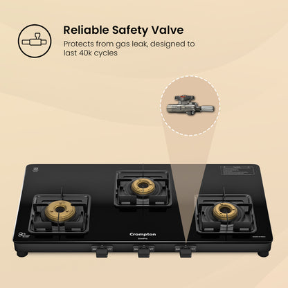 Crompton Cooktop SlimPro 3 Burner 77 cm Slim Glass
