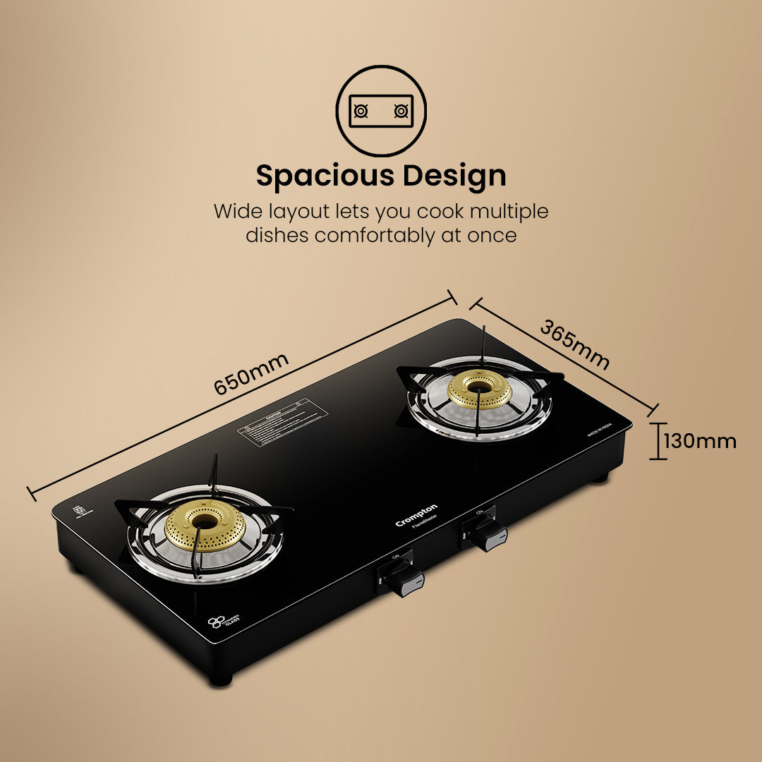 Crompton FlameMaster 2 Burner 65 cm Glass Cooktop