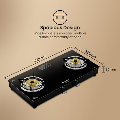 Crompton FlameMaster 2 Burner 65 cm Glass Cooktop