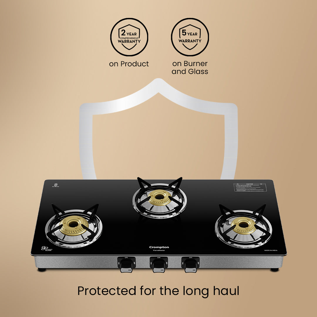 Crompton Cooktop FlameMaster 3 Burner 77 cm Glass SS Body