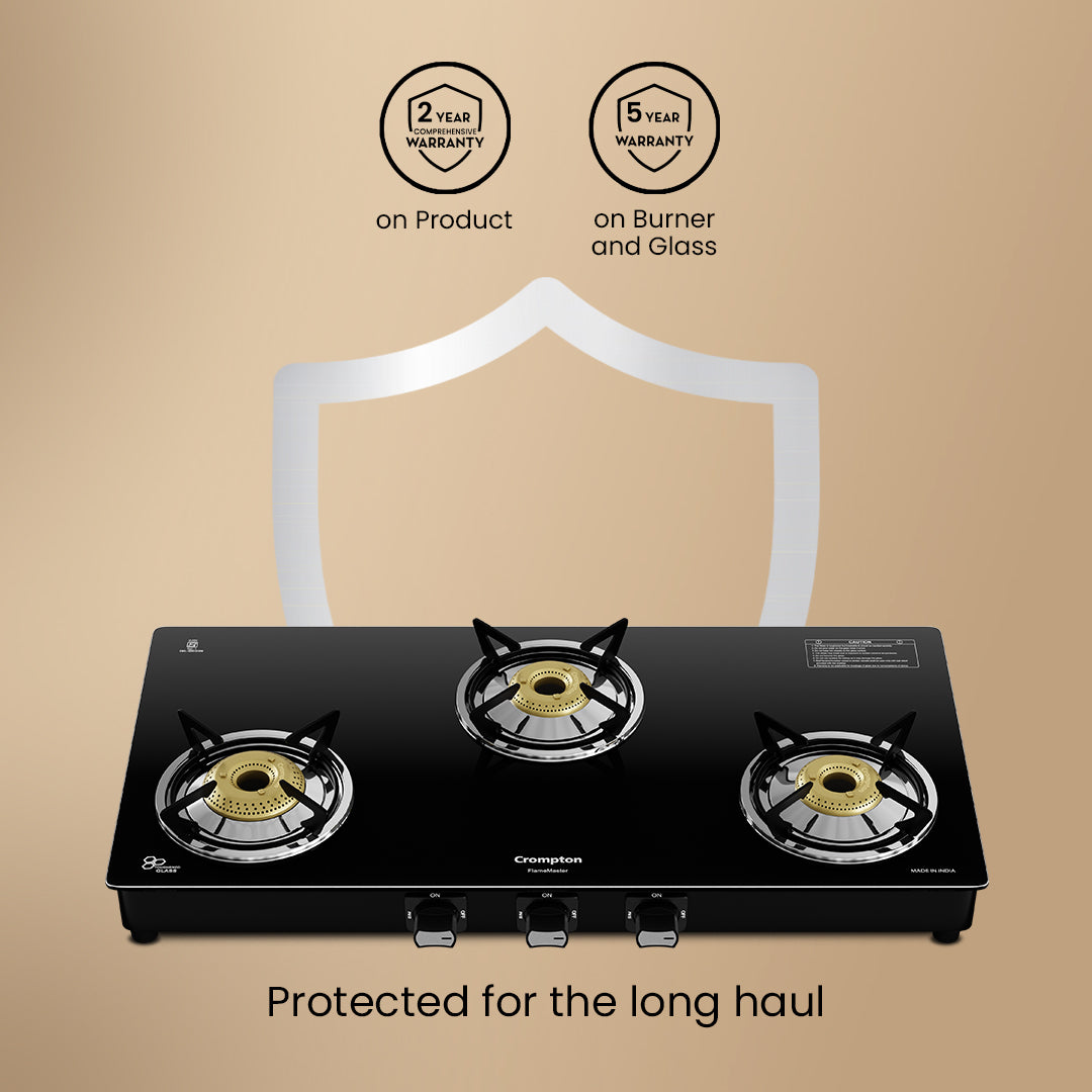 Crompton Cooktop FlameMaster 3 Burner 77 cm Glass MS Body