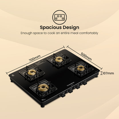 Crompton Cooktop SlimPro 4 Burner 70 cm Slim Glass