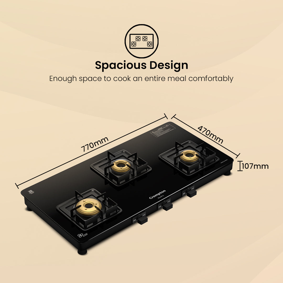 Crompton Cooktop SlimPro 3 Burner 77 cm Slim Glass