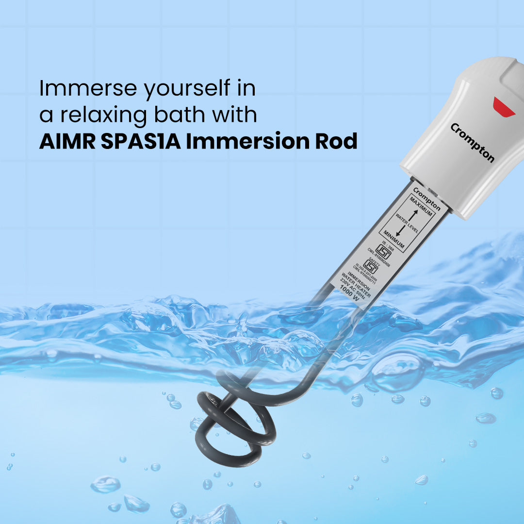 Crompton AIMR SPAS1A 1000 Watts Immersion Water Heater with Shock Proof Plastic Handle & Anti Scale Coating