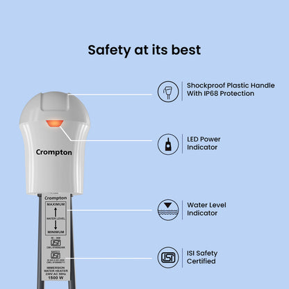 Crompton AIMR SPAS15A 1500 Watts Immersion Water Heater with Shock Proof Plastic Handle & Anti Scale Coating