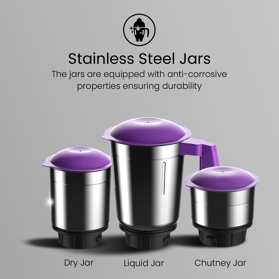 Crompton Nigella 500W Mixer Grinder, 3 Stainless Steel Jars