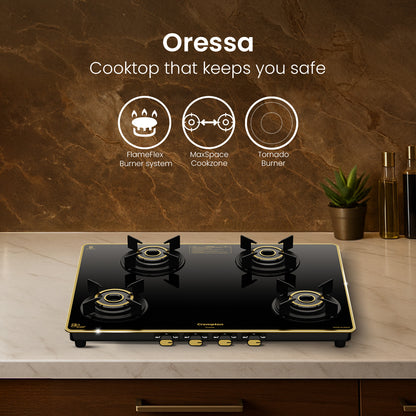 Crompton Oressa 4 Burner 70 cm Slim Glass Cooktop