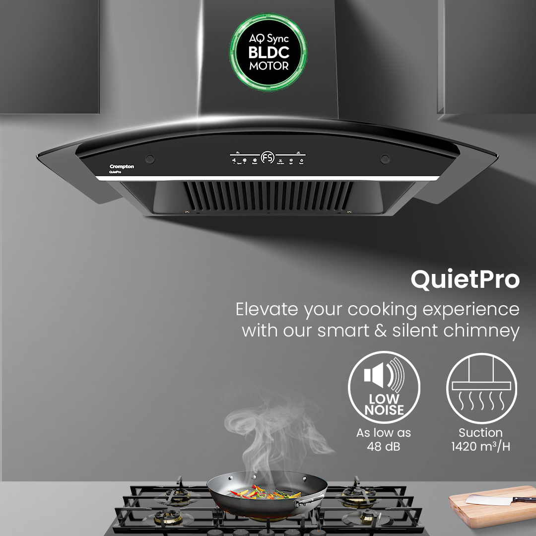 Crompton QuietPro Curved 90cm Filterless Chimney with BLDC Motor