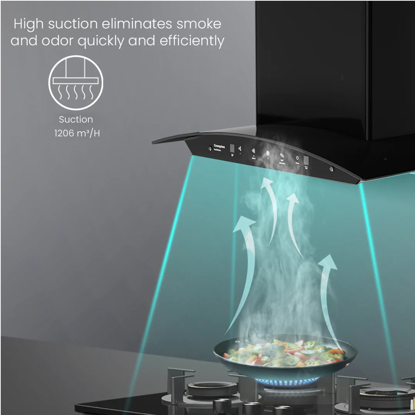 Crompton IntelliMotion Curved 60cm Filterless Chimney