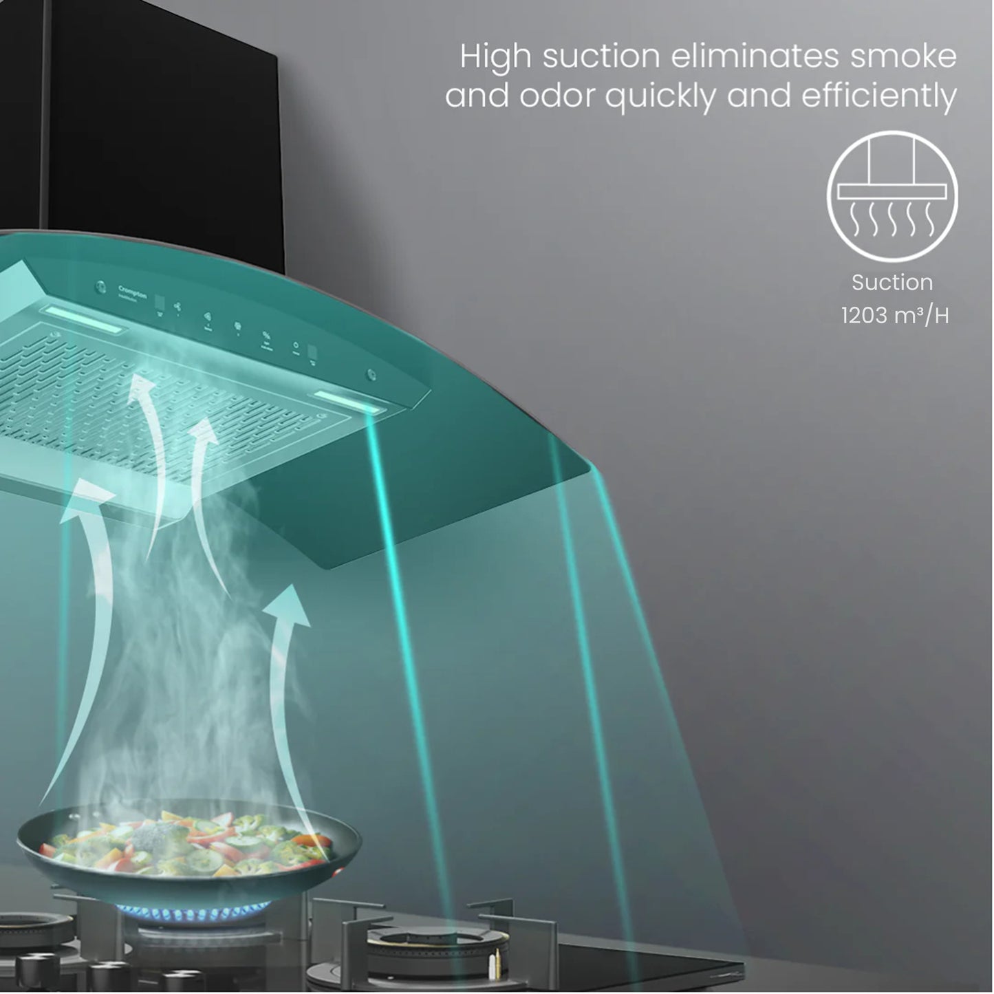 Crompton IntelliMotion Curved 90cm Filterless Chimney
