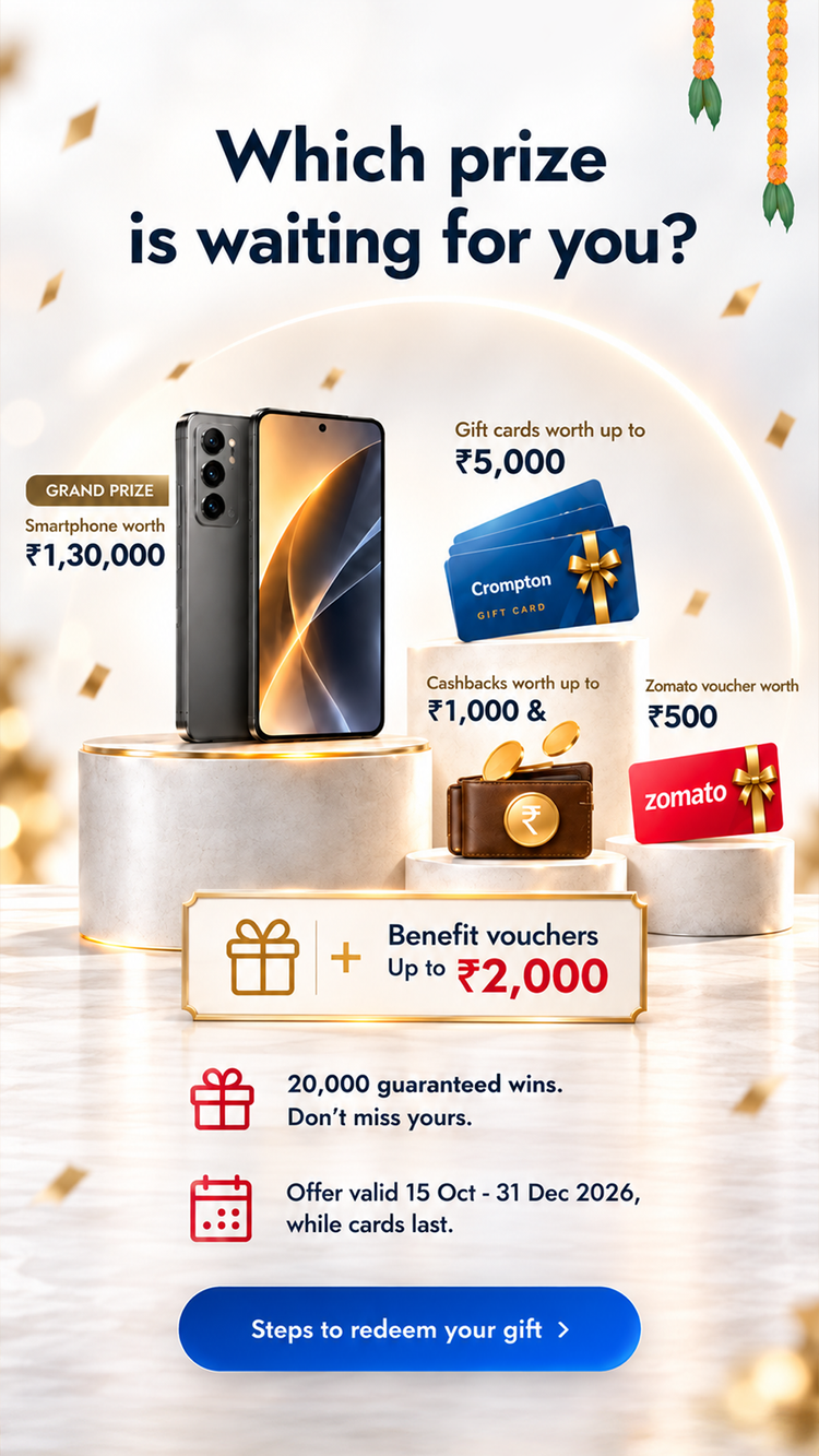 Which prize is waiting for you? Grand prize smartphone worth ₹1,30,000, gift cards, cashbacks, Zomato vouchers and benefit vouchers up to ₹2,000