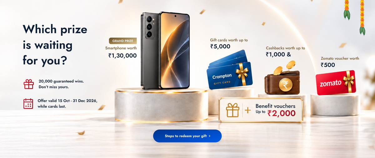 Which prize is waiting for you? Grand prize smartphone worth ₹1,30,000, gift cards, cashbacks, Zomato vouchers and benefit vouchers up to ₹2,000