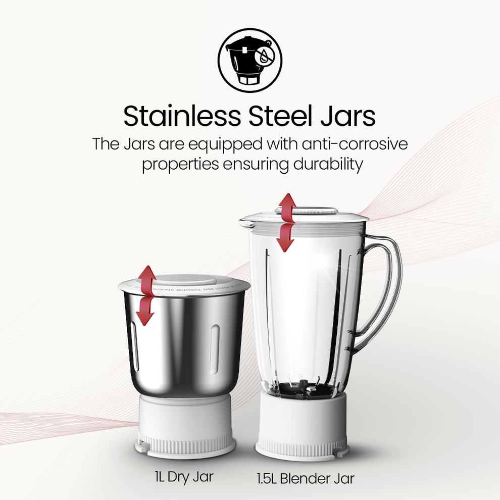 Crompton Freshmix Juicer Mixer Grinder- 500W, 3 Stainless Steel Jars 3 Leak-Proof Stainless Steel Jars - product feature