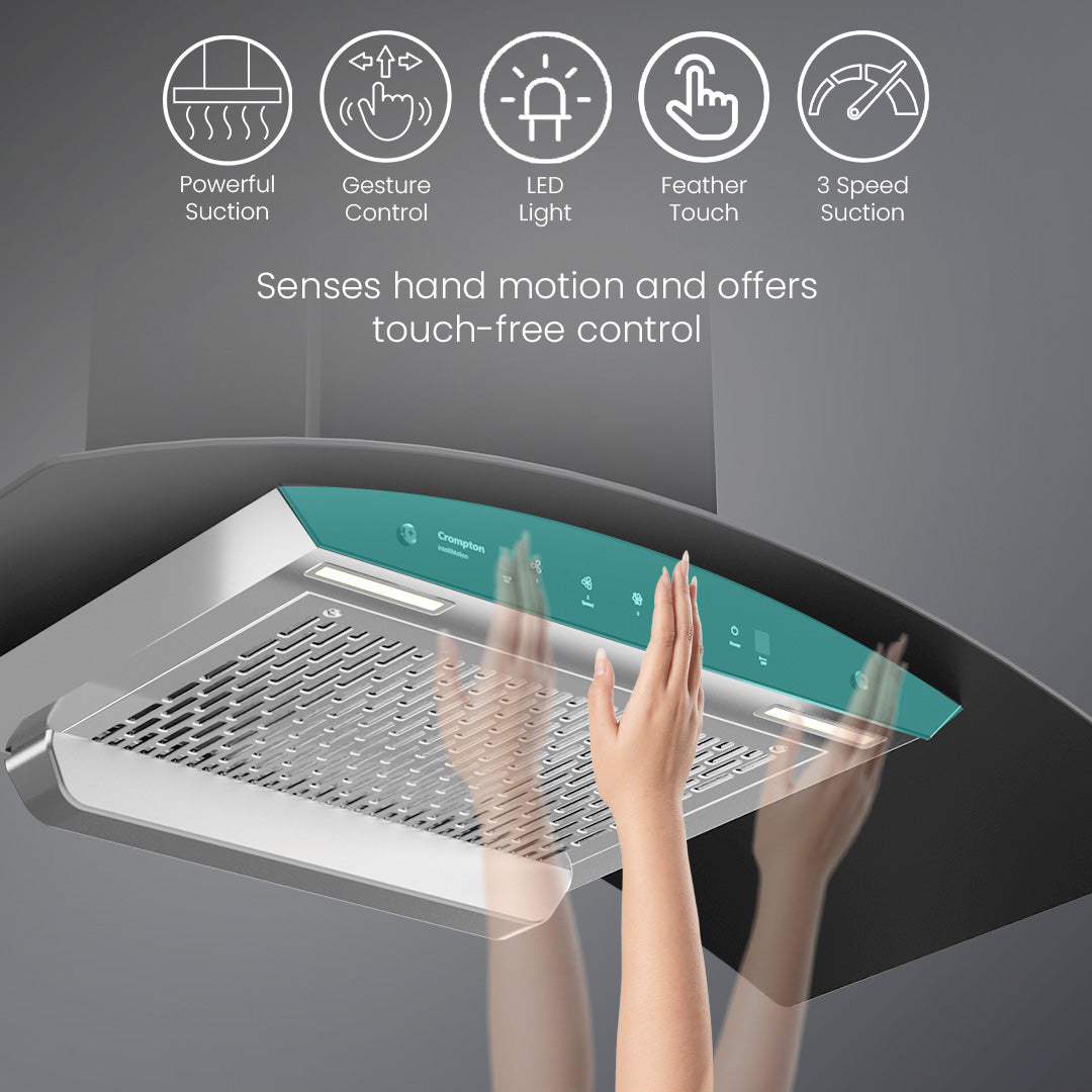 Crompton IntelliMotion Curved 90cm Filterless Chimney