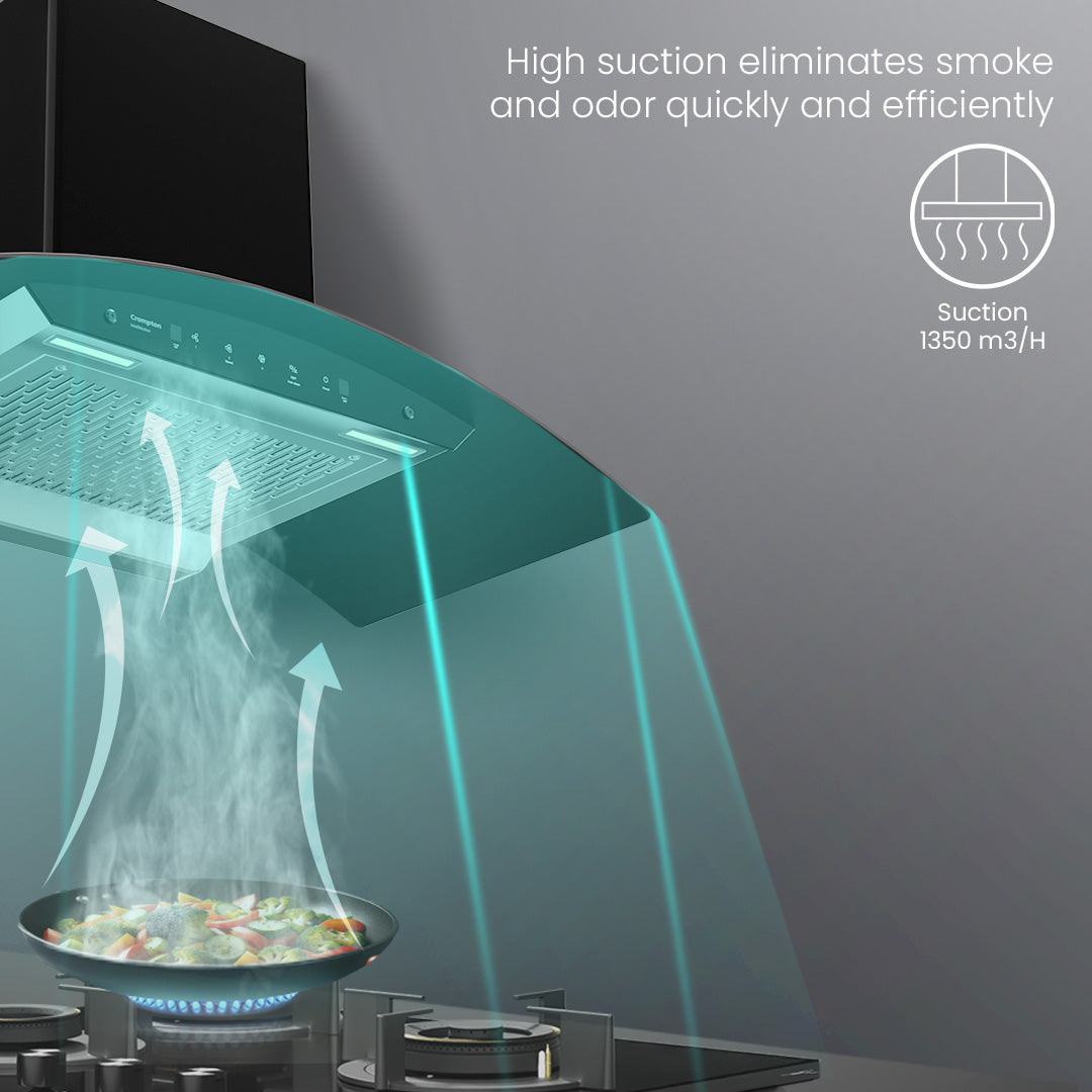 Crompton IntelliMotion Curved 90cm Filterless Chimney