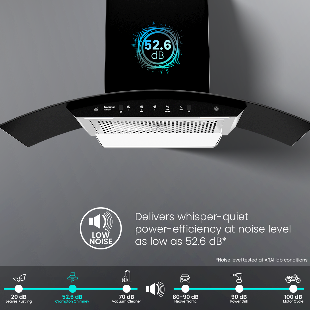 Crompton IntelliMotion Curved 90cm Filterless Chimney